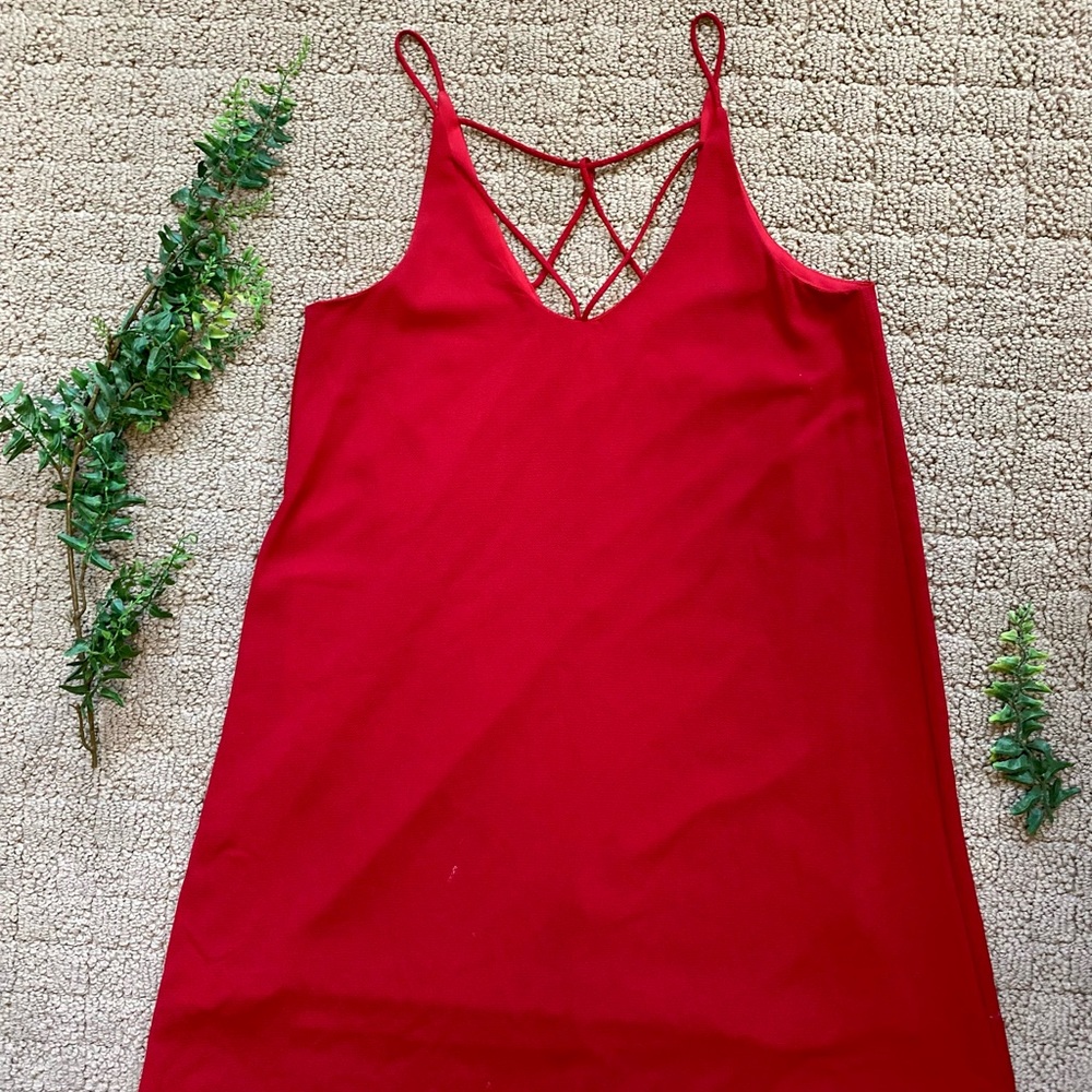 Red She + Sky Spaghetti Strap Dress